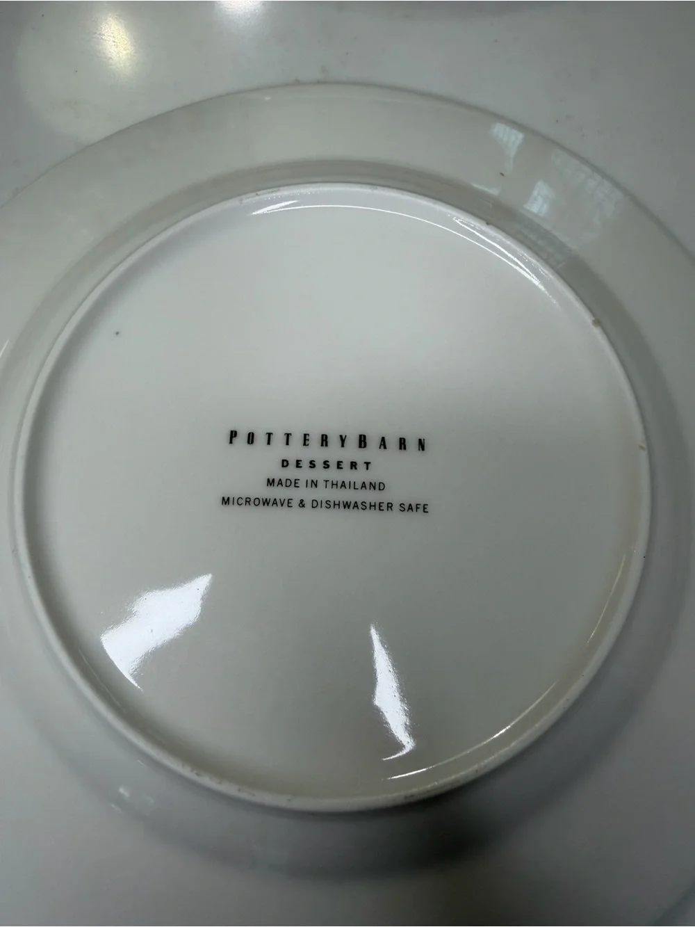 Pottery Barn porcelain Dessert Plates – White with Black Script and Cake Motifs